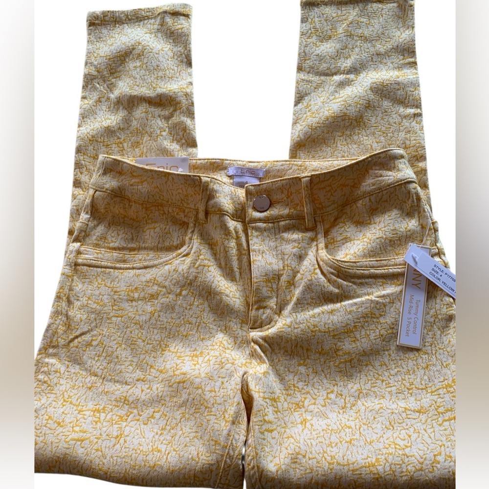 Eric Skinny Jenny Jeans , Mid Rise Tummy Control , Size 4 , Yellow Pattern, NWT